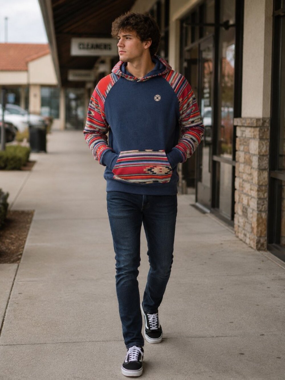 Hooey Serape Aztec Southwestern Hoodie Navy Multicolor Western Men’s L